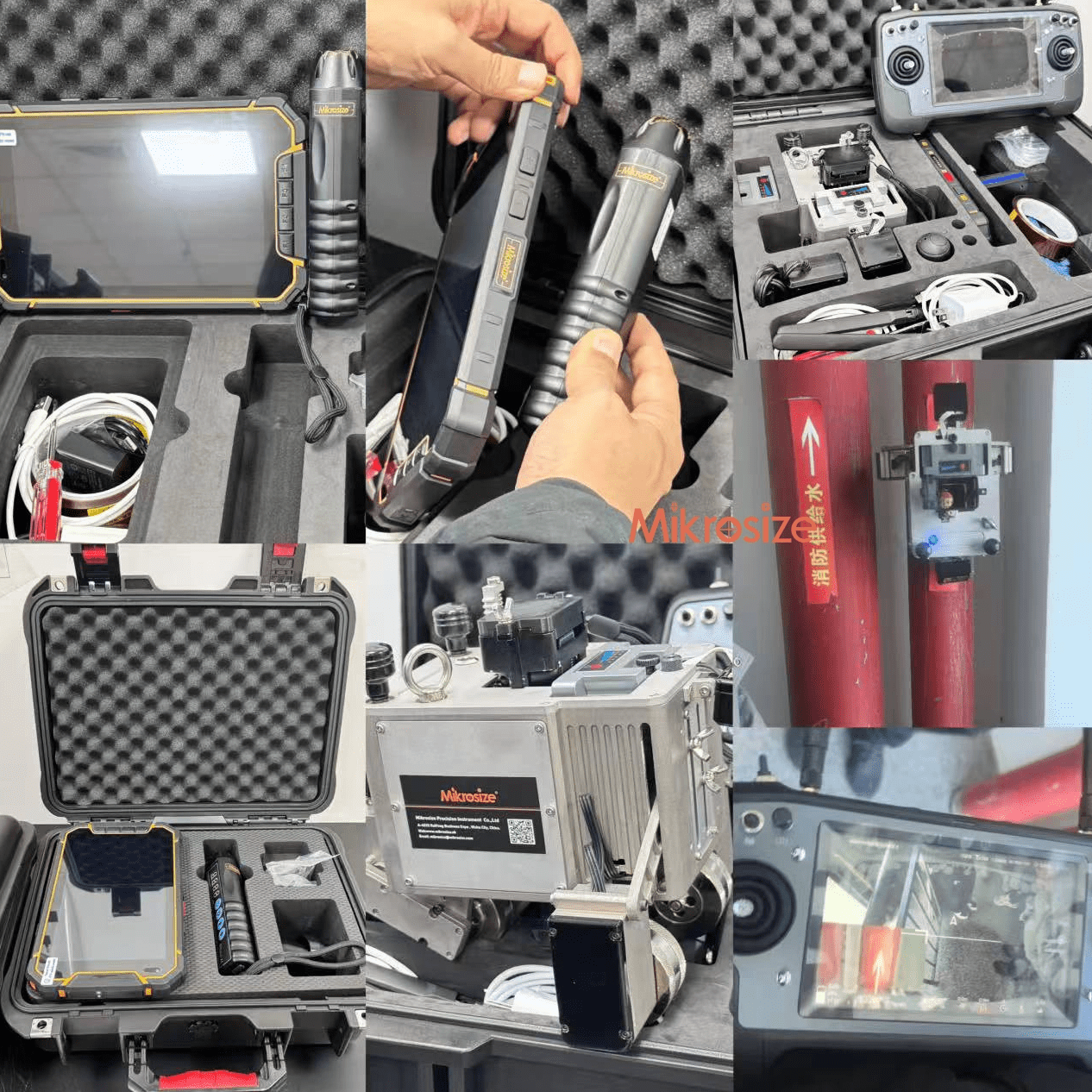 Wireless wheeled magnetic crawling electromagnetic ultrasonic thickness measurement robot.